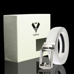 Brady // Leather Automatic Belt //  Silver Buckle + White Belt