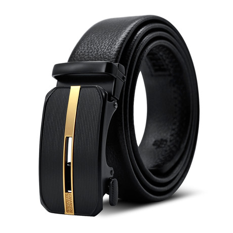 Ben // Leather Automatic Belt //  Black + Gold Buckle + Black Belt