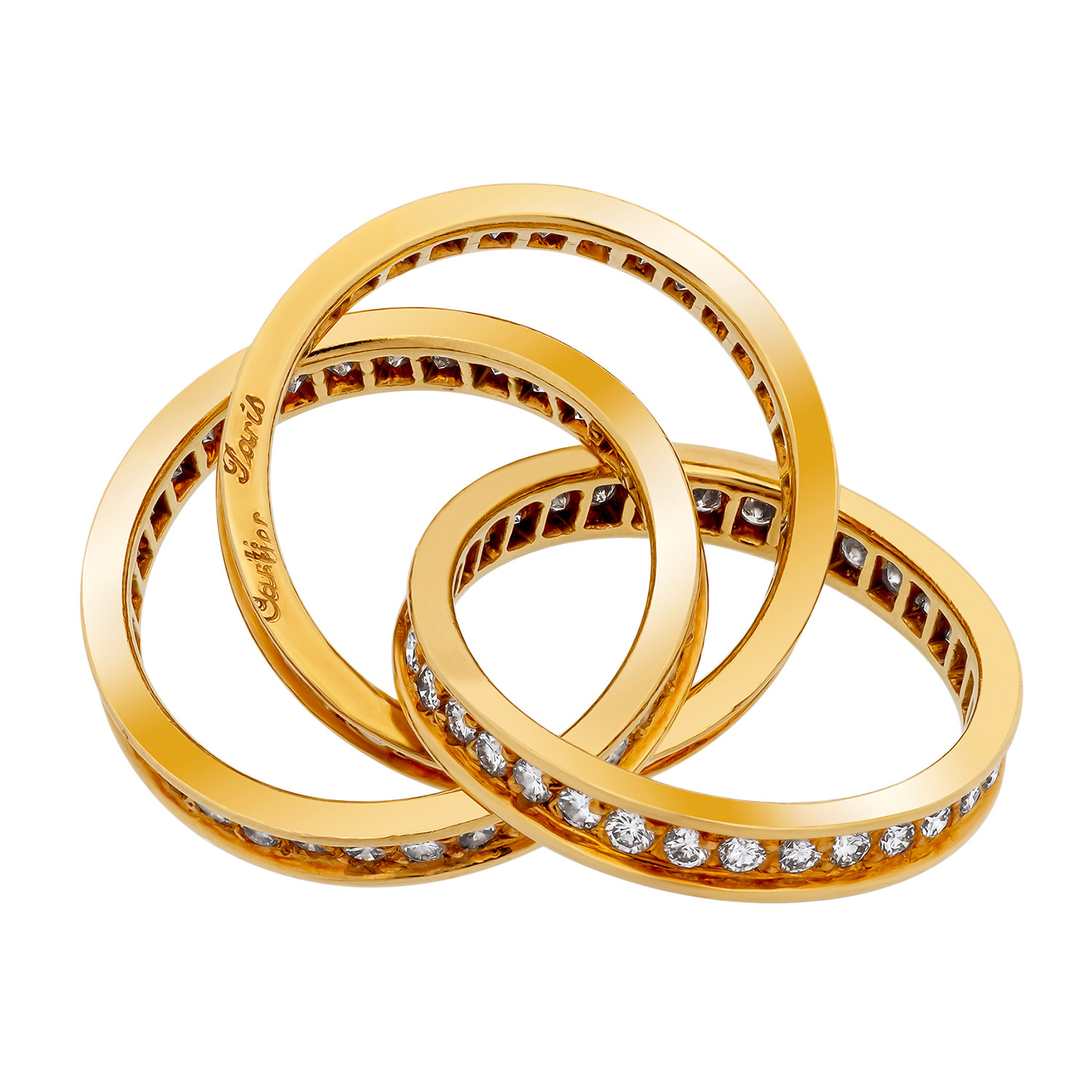 Vintage Cartier 18k Yellow Gold Trinity Diamond Ring // Ring Size: 4.75 ...