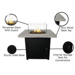 Gas Fire Pit Table // 30" Internal Tank // Steel Base and Cast Wood Top