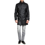 Matte Stand Collar Long Jacket // Black + Taffeta (S)