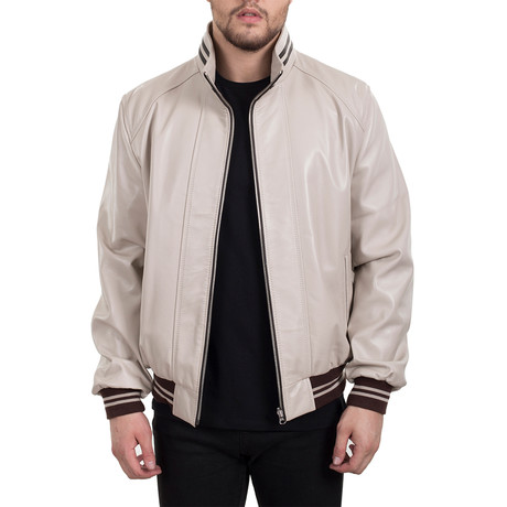 Leather Jacket // Beige+Brown (XS)