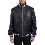Leather Jacket // Dark + Blue + Beige (L)