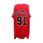 Dennis Rodman Signed Chicago Bulls Red Mitchell & Ness NBA Swingman Basketball Jersey