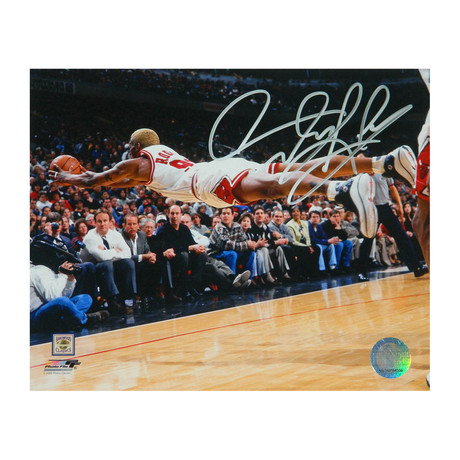 Dennis Rodman Signed Chicago Bulls Diving Action Photo // 8" x 10"
