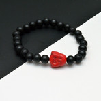 Red Buddha Beaded Bracelet // Black + Red