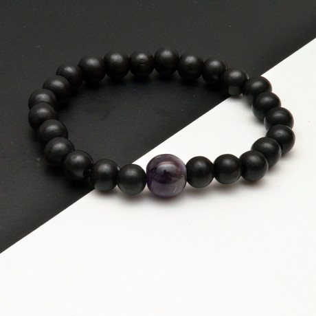 Amethyst Beaded Bracelet // Black + Purple