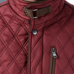 Button & Zip Up Quilted Jacket // Burgundy (XXL)