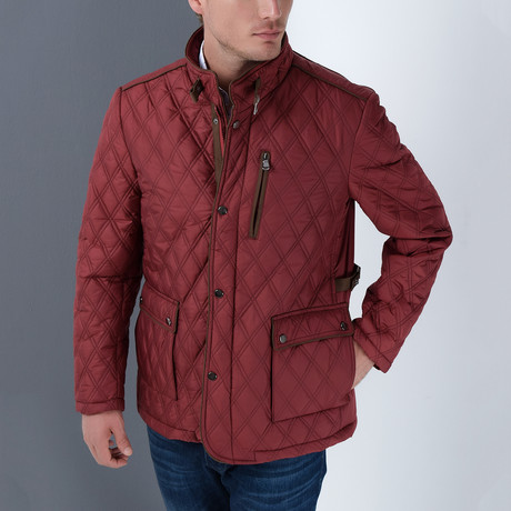Button & Zip Up Quilted Jacket // Burgundy (S)