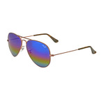 Men's Aviator Large Metal Sunglasses // Bronze + Light Gray Rainbow Mirror