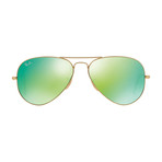 Unisex Aviator Large Metal Sunglasses // Gold + Green Miror