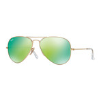 Unisex Aviator Large Metal Sunglasses // Gold + Green Miror
