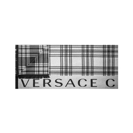 Versace Collection // Check Wool Scarf // Light Gray + Black