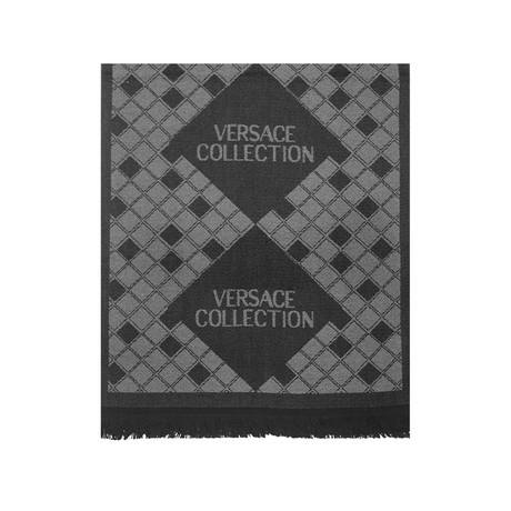 Versace Collection // Diamond Wool Scarf // Black + Gray