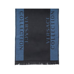 Versace Collection // Striped Wool Scarf // Navy Blue + Black