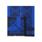 Versace Collection // Geometric Wool Scarf // Blue + Black