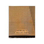 Versace Collection // Houndstooth Wool Scarf // Beige + Black