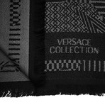 Versace Collection // Geometric Stripe Wool Scarf // Gray + Black