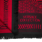 Versace Collection // Geometric Stripe Wool Scarf // Red + Black