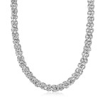 Thick Cut Stainless Steel Byzantine Necklace // 14K White Gold Plated