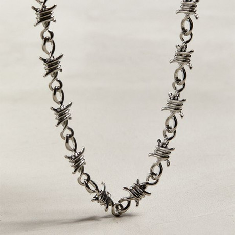 Barbed Wire Statement Necklace // 14K White Gold Plated