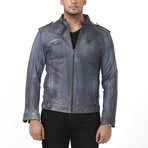 Ohrid Leather Jacket // Blue (3XL)