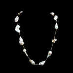 Beautiful Baroque Pearl, Gold and Black Diamond Necklace