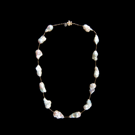 Beautiful Baroque Pearl, Gold and Black Diamond Necklace