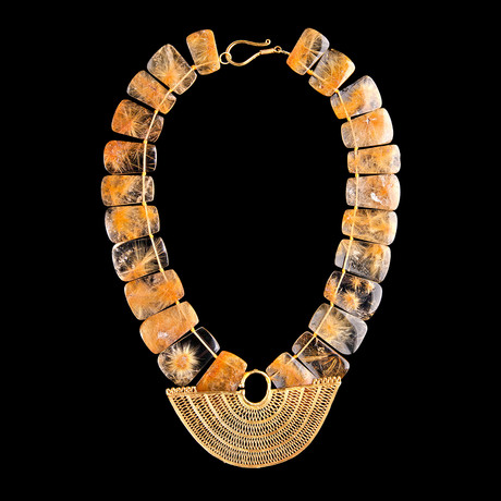 Rutilated Crystal Quartz Necklace with Pre-Columbian Gold // Colombia c. 800-1200 CE