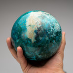 Large Polished Natural Chrysocolla Sphere // Acrylic Display