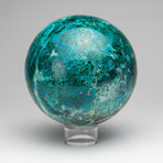 Large Polished Natural Chrysocolla Sphere // Acrylic Display