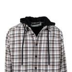 Off White // Check Hoodie Shirt Jacket // Gray (L)