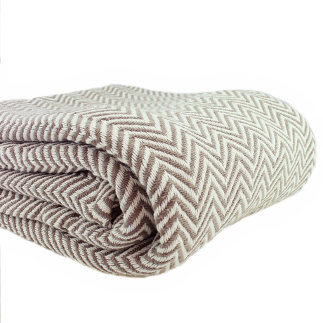 Herringbone Cotton Yarn Dye Blanket // Taupe (Full/Queen)