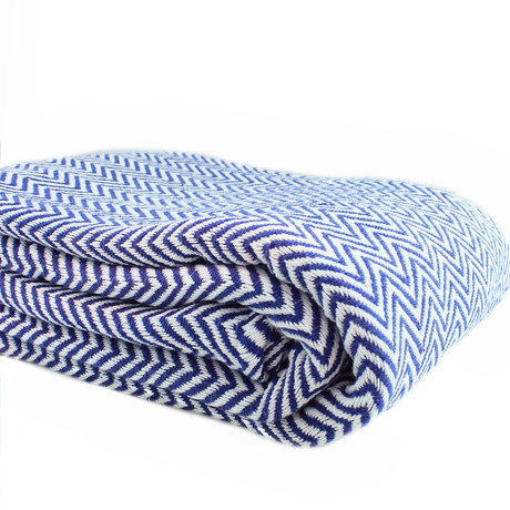 Herringbone Cotton Yarn Dye Blanket // Navy (Full/Queen)