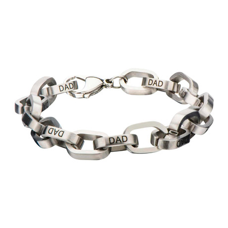 Steel Rolo Link + Black Engraved Dad Bracelet