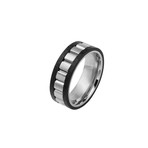 Stainless Steel Center Ladder + Solid Carbon Fiber Ring // Silver + Black (Ring Size: 9)