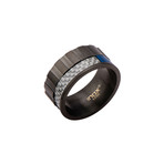Carbon Fiber Accent Ring // Gray + Blue (Size 9)
