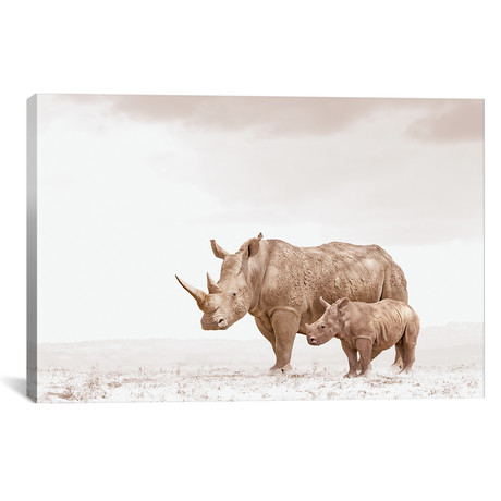 White Rhino Mom + Calf (18"W x 12"H x 0.75"D)