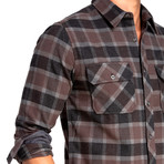 Long Sleeve Flannel Shirt // Steel Heather + Charcoal Heather (L)