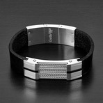Cable Inlay ID Plate Leather Bracelet // Black + Silver