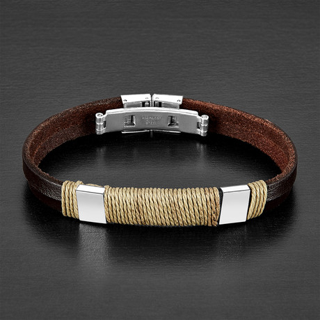 West Coast Jewelry // Accent Twisted Rope Leather Bracelet // Brown + Silver