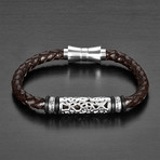 Textured Beaded + Braided Bracelet // Brown + Silver