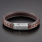 High Polish Double Layer Genuine Leather Bracelet // Brown