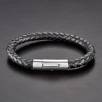 High Polish Braided Genuine Leather Bracelet // Black + White