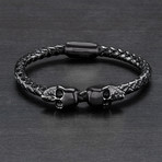 Skulls Braided Leather Bracelet // Black