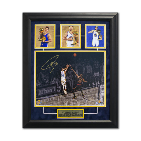 Steph Curry Golden State Warriors Signed Triple NBA Champion 19x23 Frame #/30