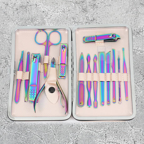 15-Piece Manicure + Pedicure Set // Metallic Pink Chrome + White Matte Case