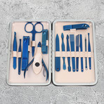 15-Piece Manicure + Pedicure Set // Metallic Blue Chrome + White Matte Case