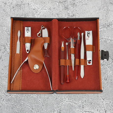 10-Piece Manicure + Pedicure Set // Stainless Steel + Orange Case