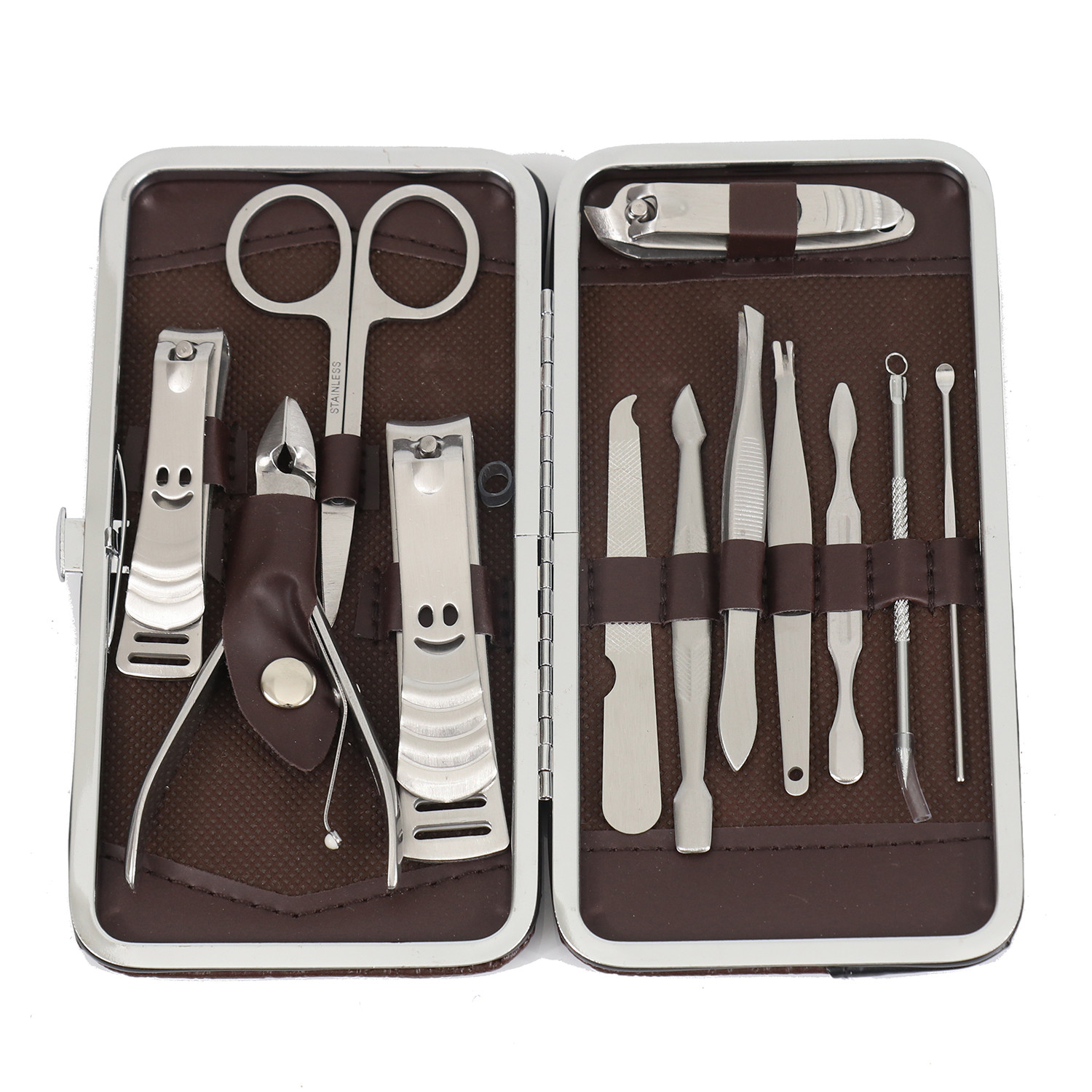 12-Piece Manicure + Pedicure Set // Stainless Steel + Brown Leather ...